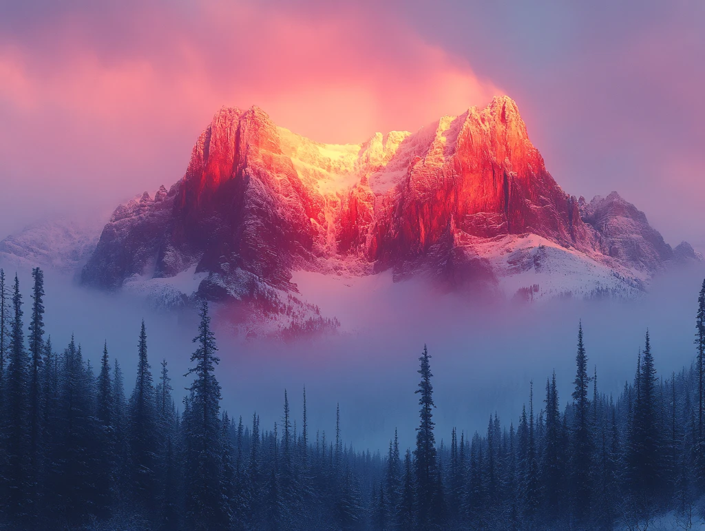 冰川雪峰映晚霞