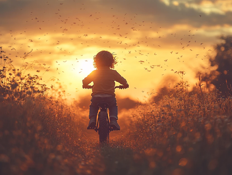 儿童夕阳下背影