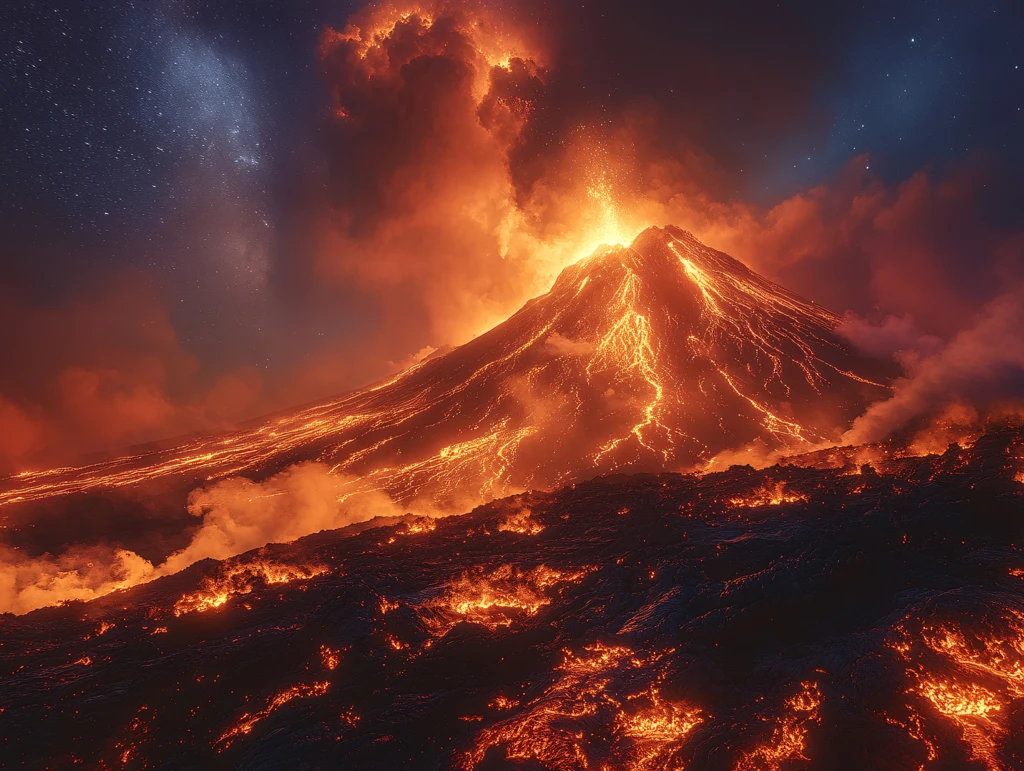 火山喷发夜空映