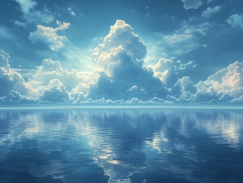 蓝天白云水面壁纸