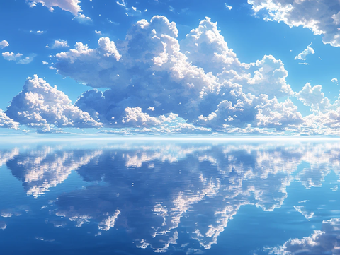 蓝天白云水面壁纸