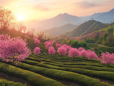 樱花树下的茶园