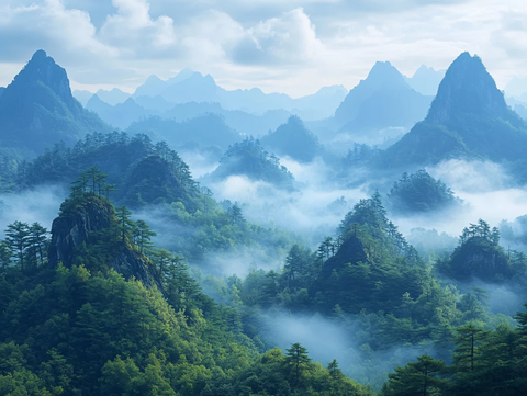 雾漫群峰图片素材下载