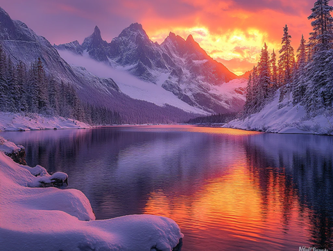 唯美冬日湖景清晨