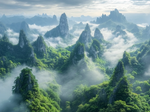 禅意山水山峰云雾风景