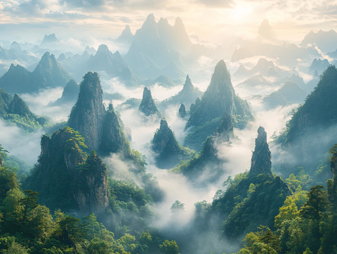 禅意山水山峰云雾风景