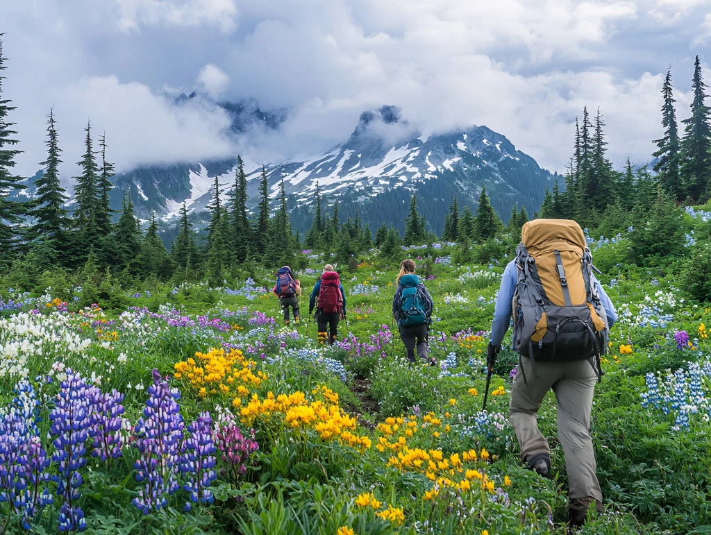 户外徒步看花海