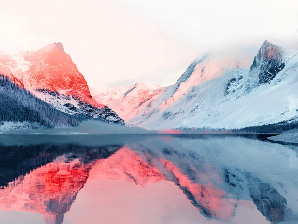 云雾缭绕雪山倒影