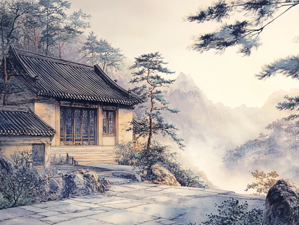 天界晓钟风景插画