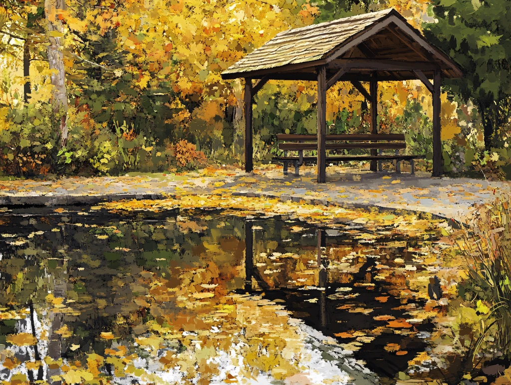 落叶中的凉亭
