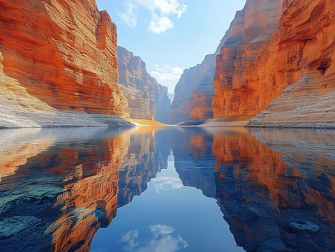 崖壁中部一排倒影