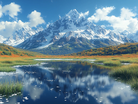 雪山河流湿地草壁纸