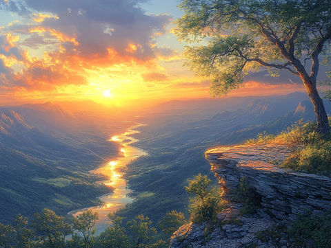 大幅高清山水日出