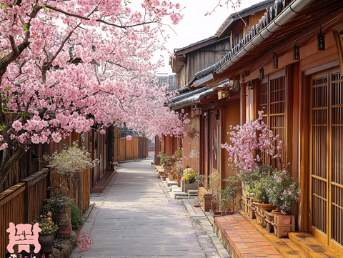 日本樱花庭院建筑