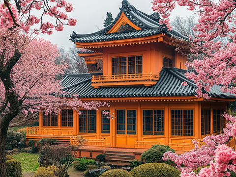 日本樱花庭院建筑