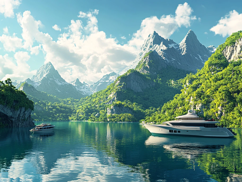 山峰湖泊河流船舶鹿