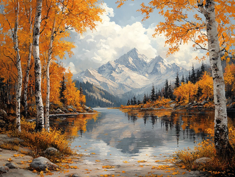 唯美秋天风景油画