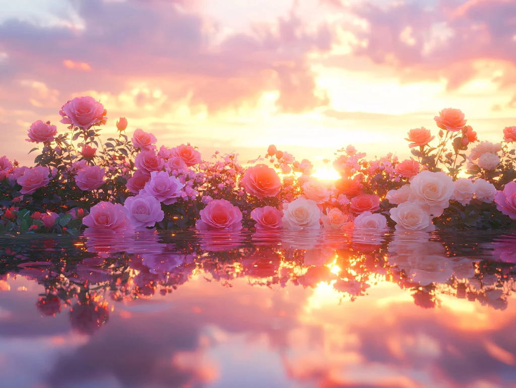 花卉花朵倒影效果