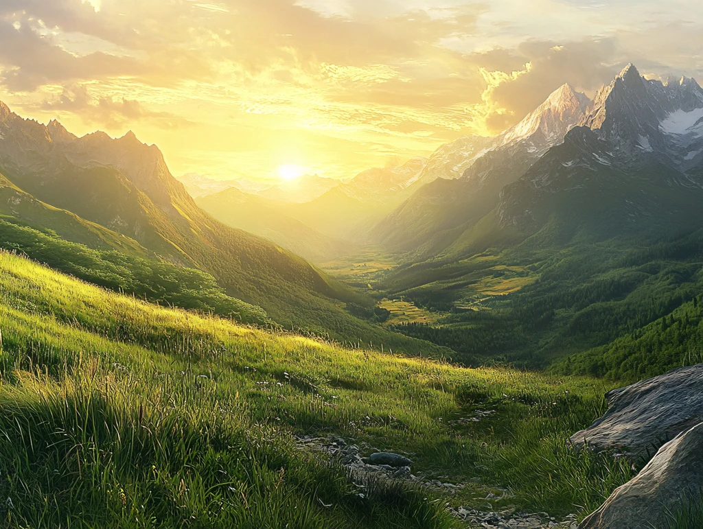 山地丘陵草场夕阳