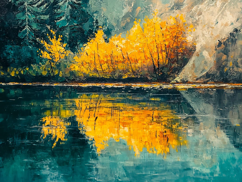 森林雪山高山湖泊黄叶