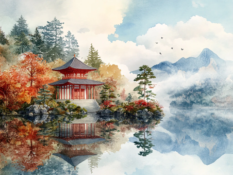 楼阁山水意境画