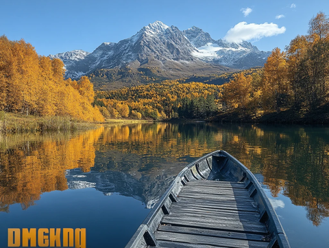高山湖泊森林雪山黄叶