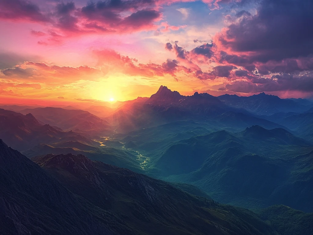 壮美大山日出全景