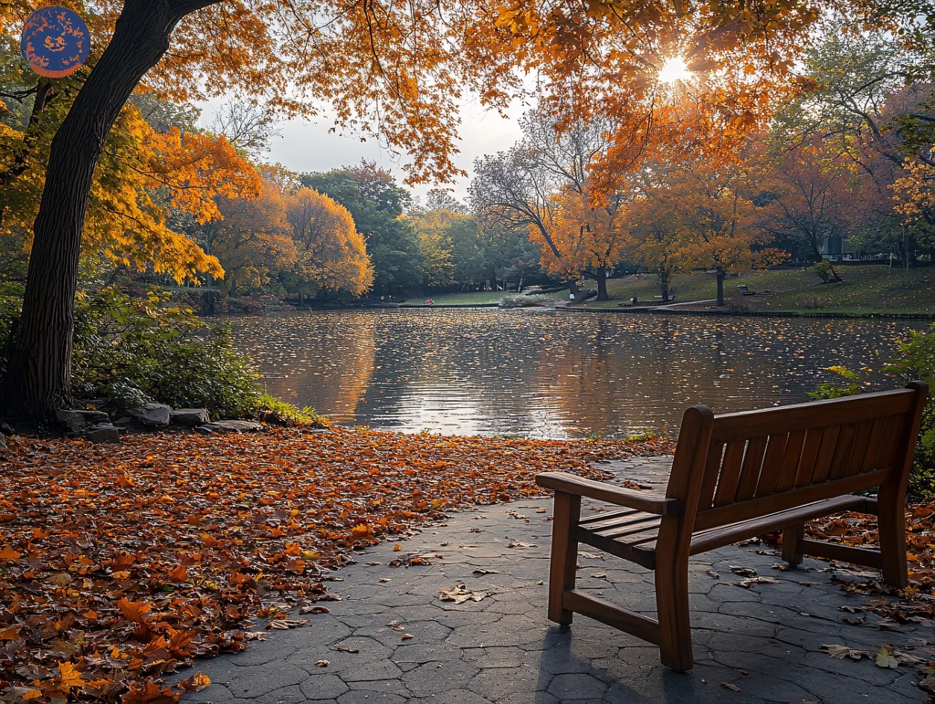 落叶满地与休息长凳