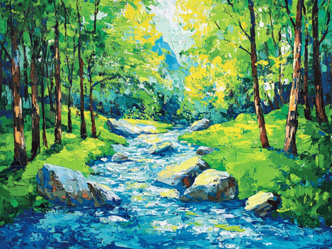 小溪油画