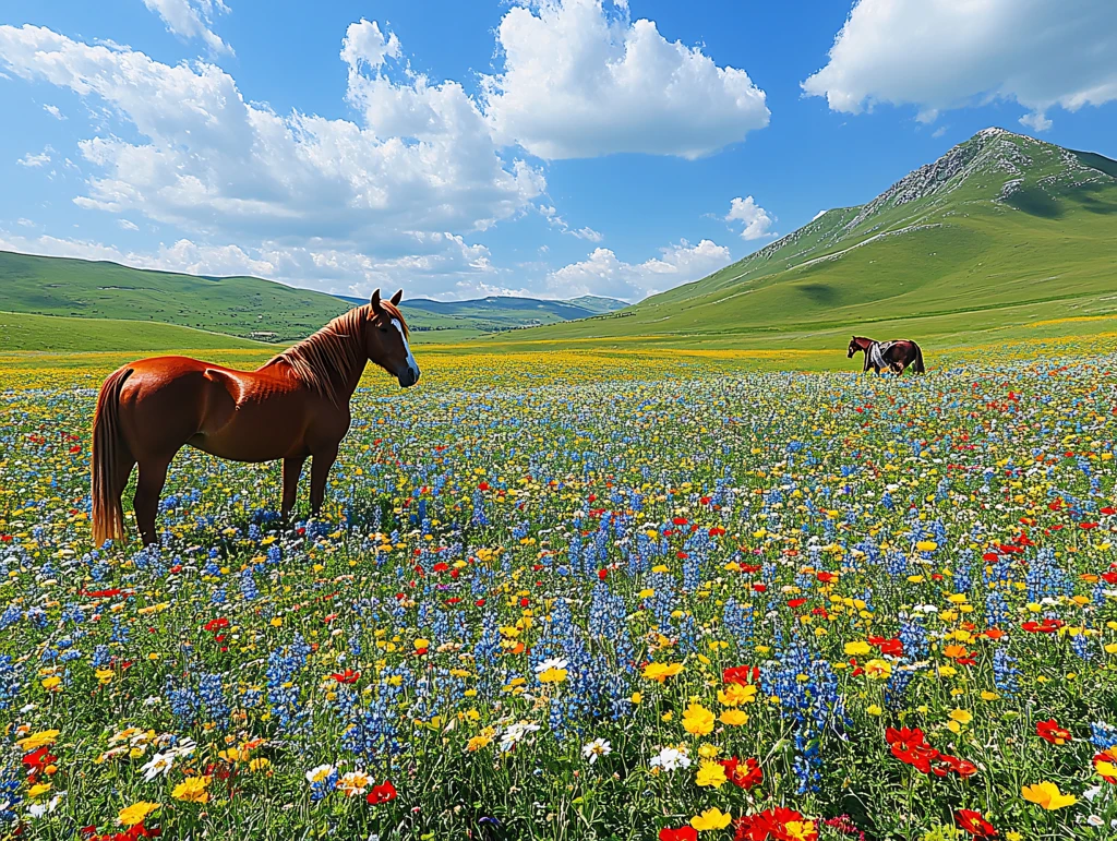 花海里奔跑的野马