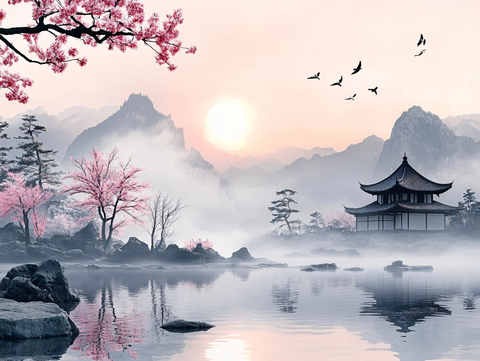 新中式禅意山水风景