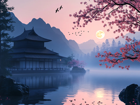 楼阁山水意境画