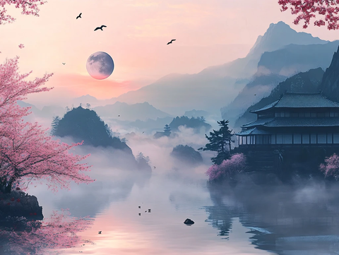 桃花源记古风山水插画