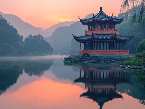 晨雾中的怀思亭