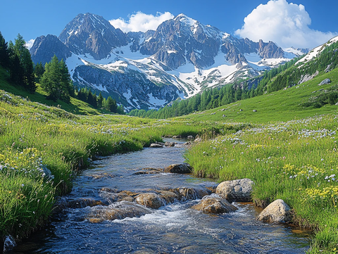 雪山河流湿地草壁纸
