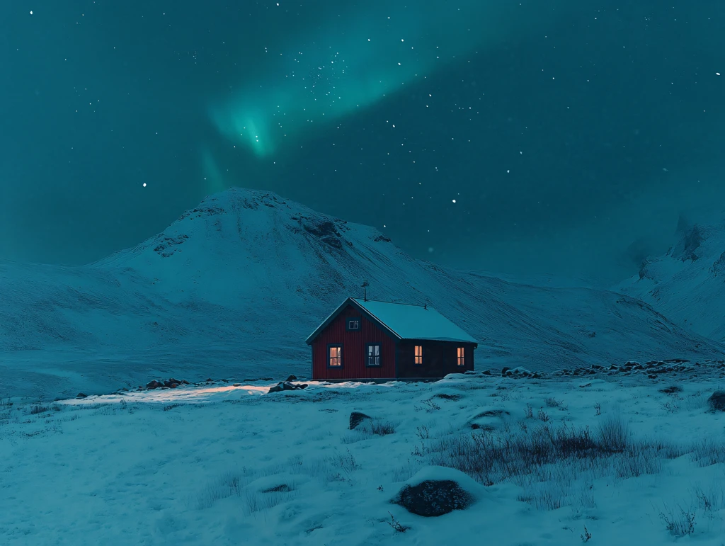 极光下的冰原小屋