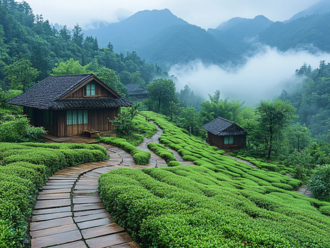 雨中烹茶园景