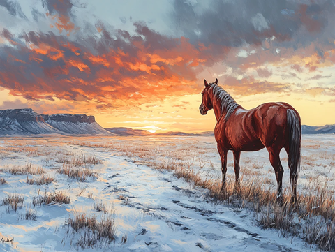 蓝天晚霞下的骏马