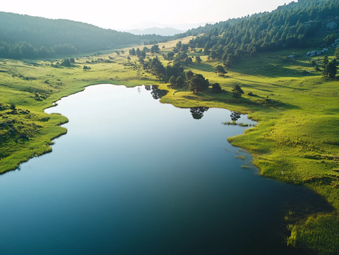 草地湖泊自然景观
