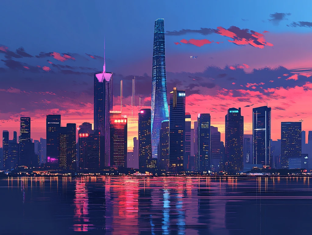 北上广深天际线插画