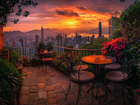 黄昏美景房屋阳台花园