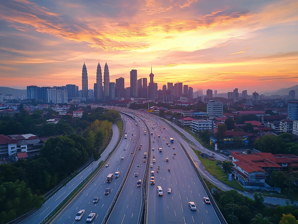 夕阳下的城市快车道