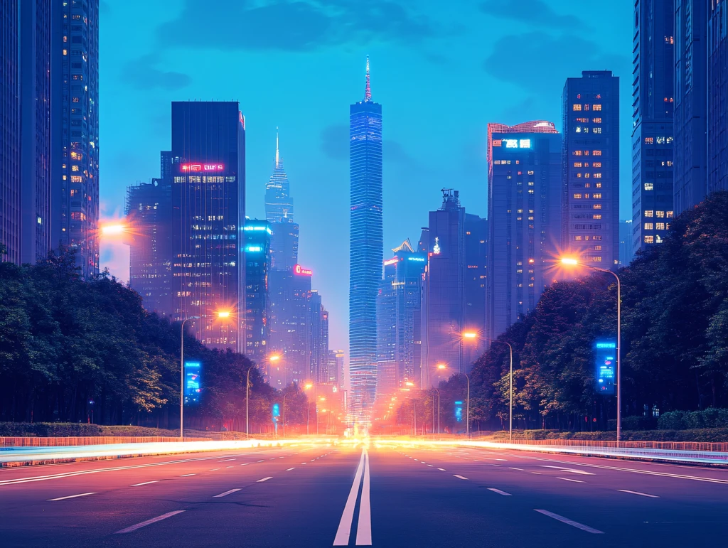 道路蓝色调夜景