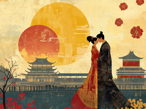 朝鲜族人物情侣插画