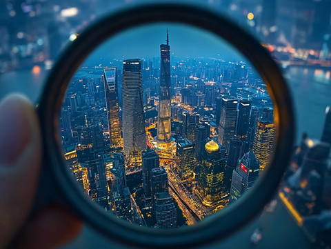 反光镜中的高楼