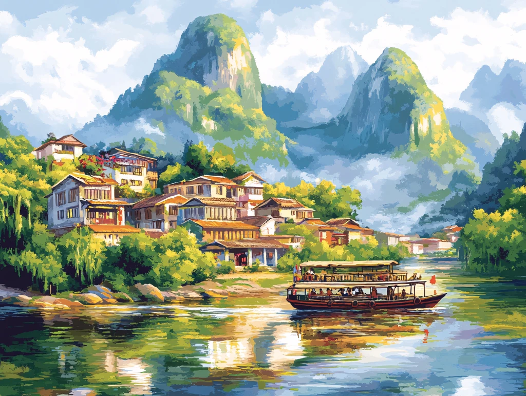 融水县风光插画