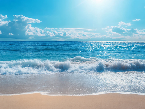 蓝天白云海景浪花