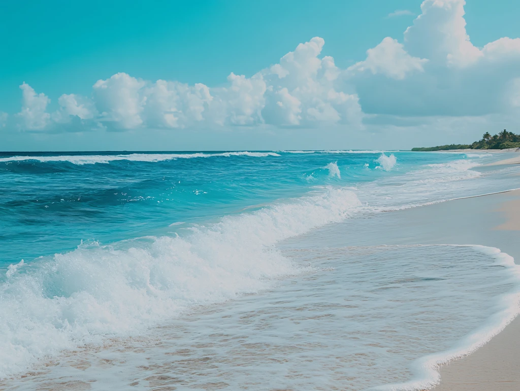 蔚蓝色海浪拍岸