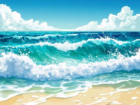 手绘插画大海水波图片