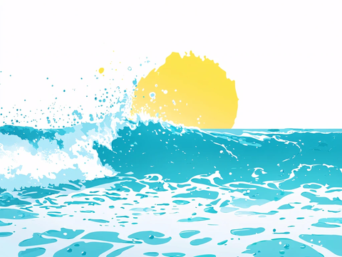 手绘海浪旭日东升